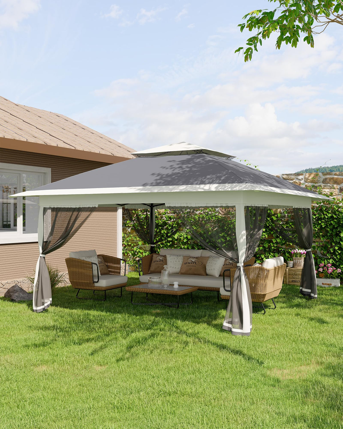 13x13FT Pop Up Gazebo with Mosquito Netting, Grey Z37883