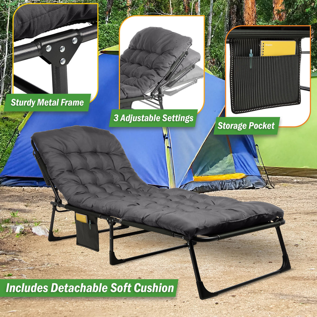 Folding Camping Cot with Mattress, Heavy Duty Foldable Bed with 3 Recline Positions, Gray Q22918