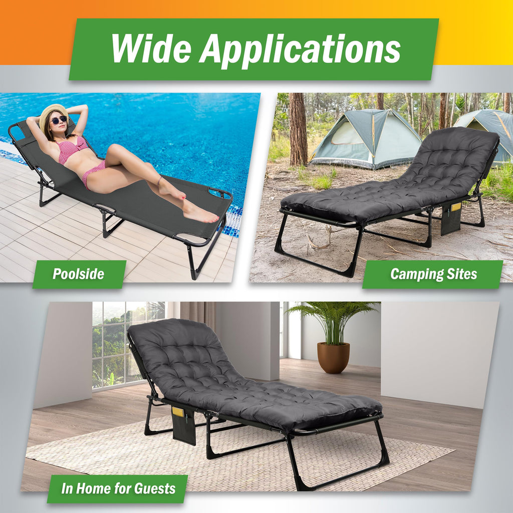 Folding Camping Cot with Mattress, Heavy Duty Foldable Bed with 3 Recline Positions, Gray Q22918