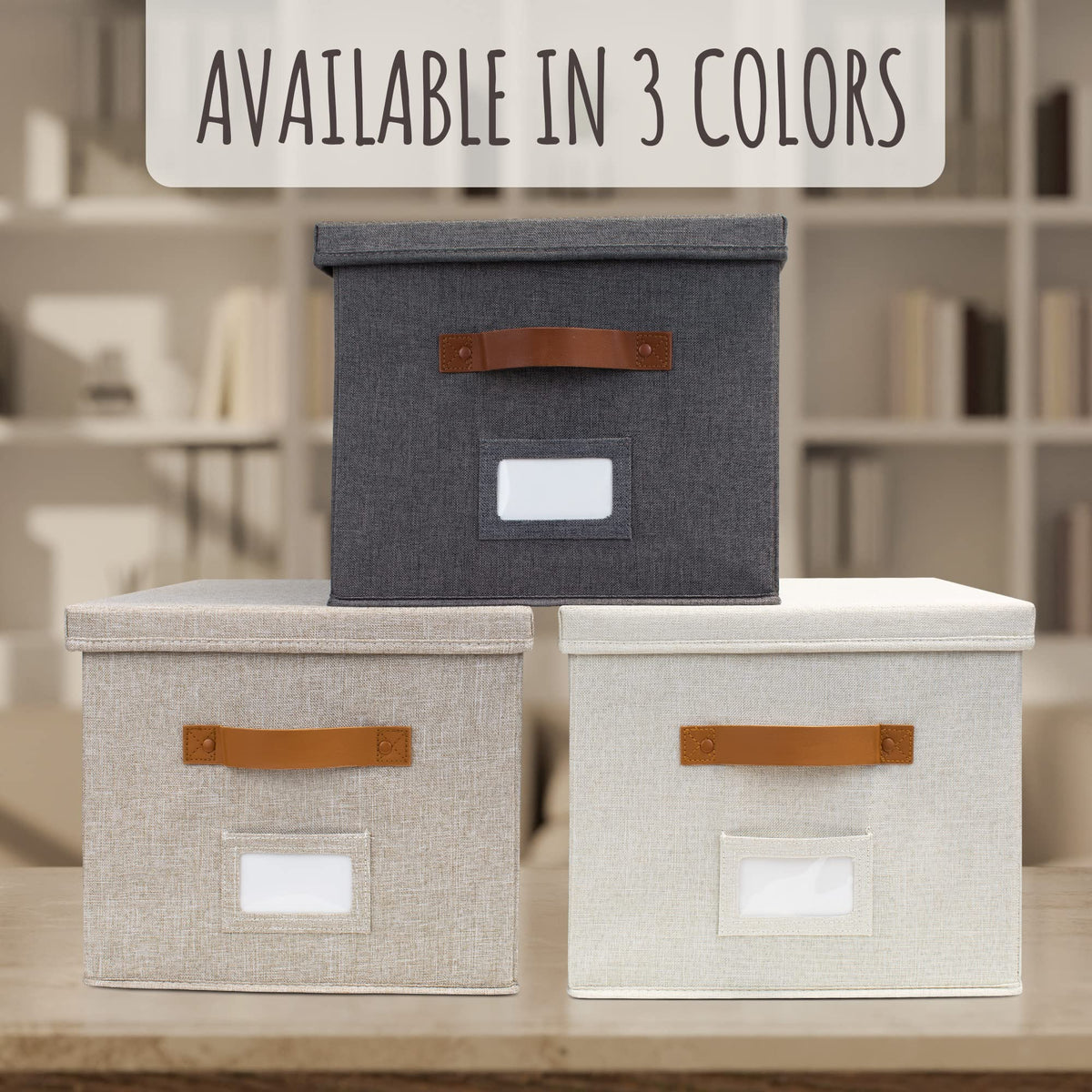 Collapsible Linen File Organizer Box Set of 2 E789