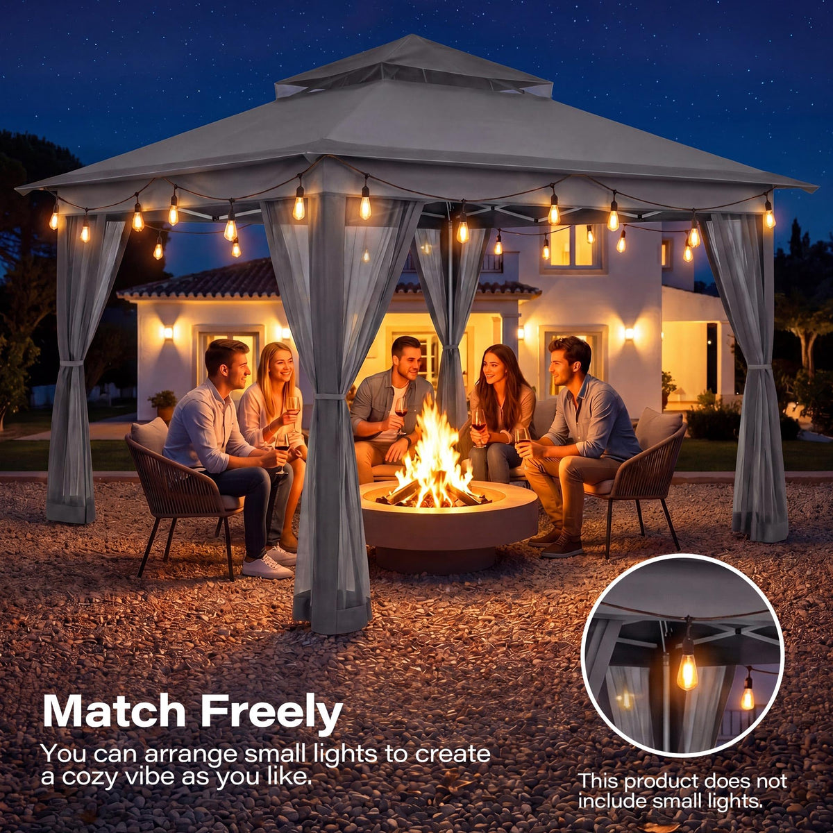 11x11 Pop Up Gazebo Canopy Tent with Mosquito Netting, Adjustable Height, Gray P214865