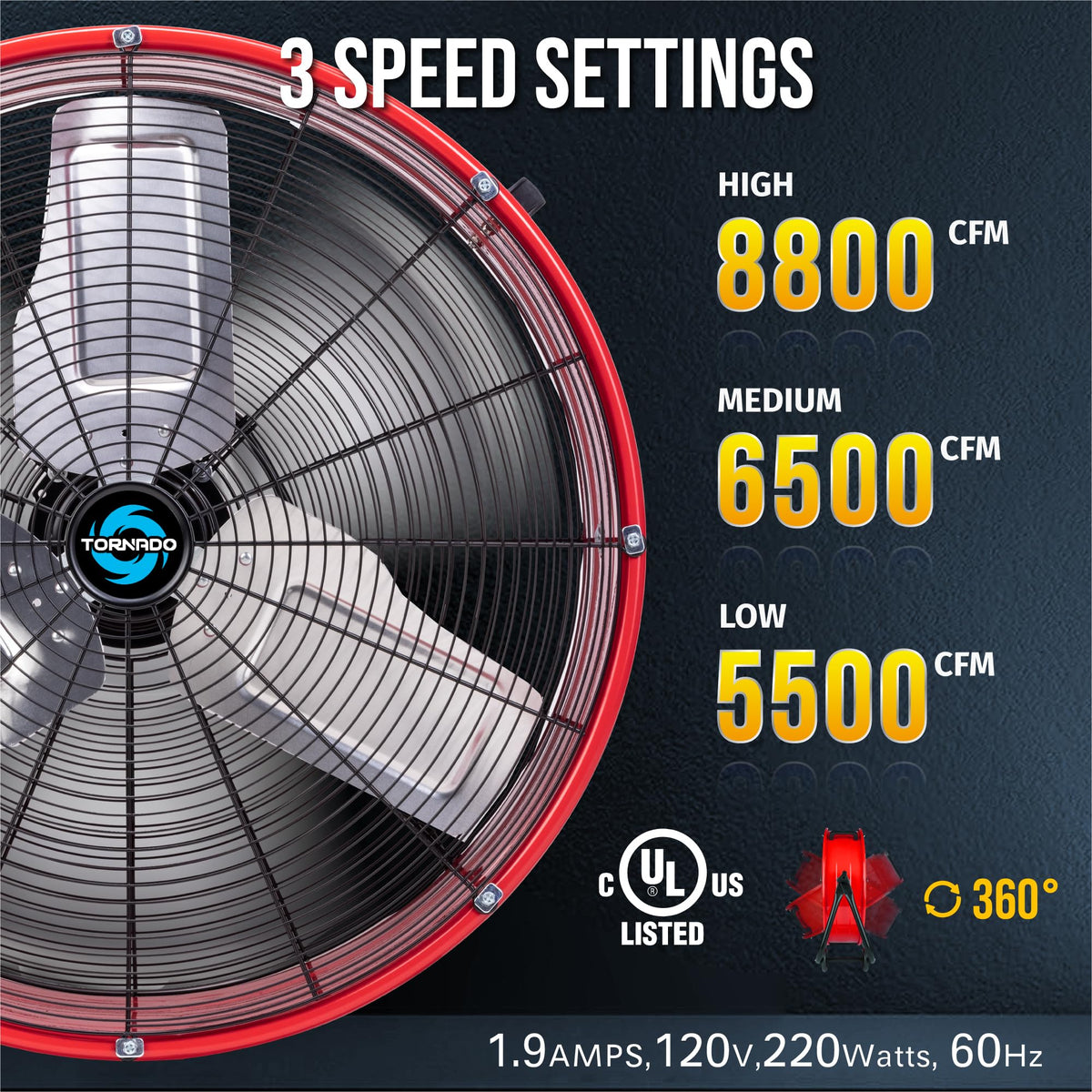 24 Inch High Velocity Tilt Metal Drum Fan 3 Speed 8800 CFM S2666