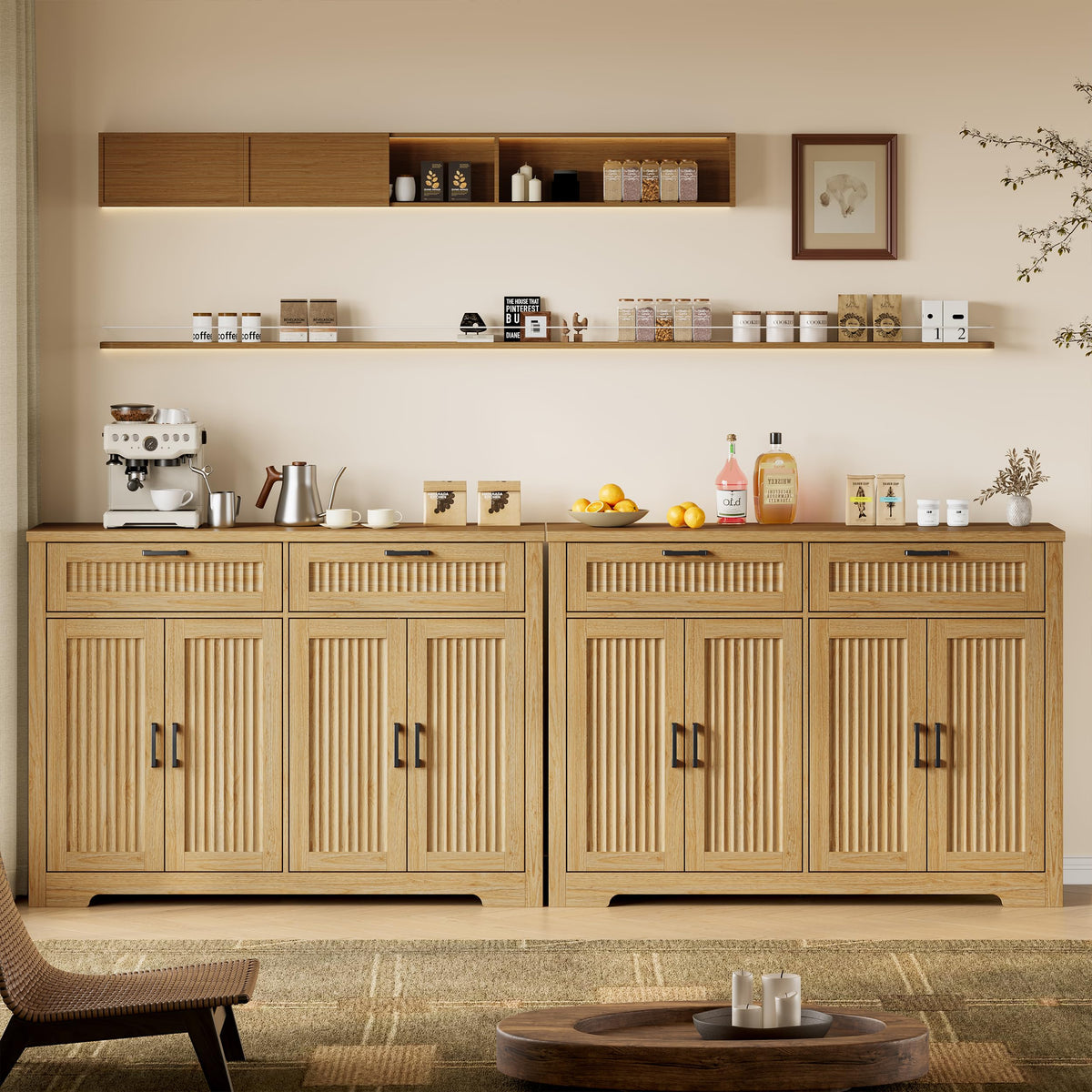 Fluted Buffet Sideboard Cabinet with Drawers L659991