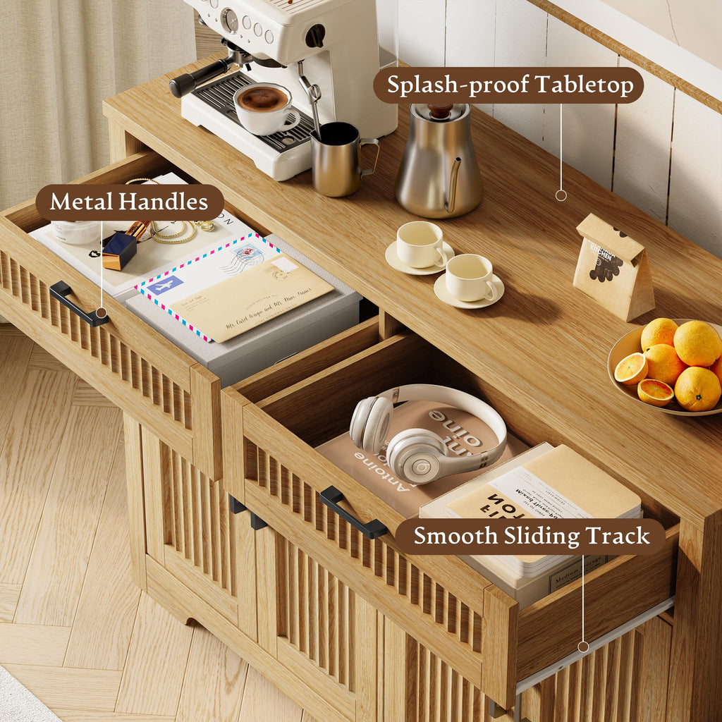 Fluted Buffet Sideboard Cabinet with Drawers L659991