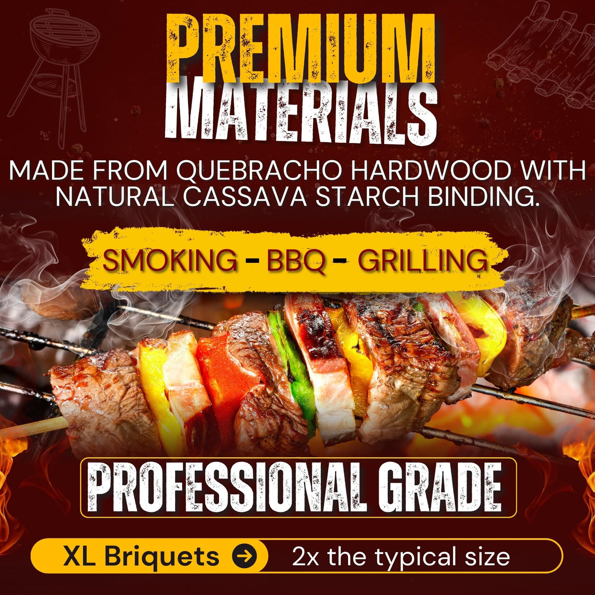 XL Quebracho Hardwood Briquets, Natural Wood Charcoal with Cassava Starch (10 LB) S984867
