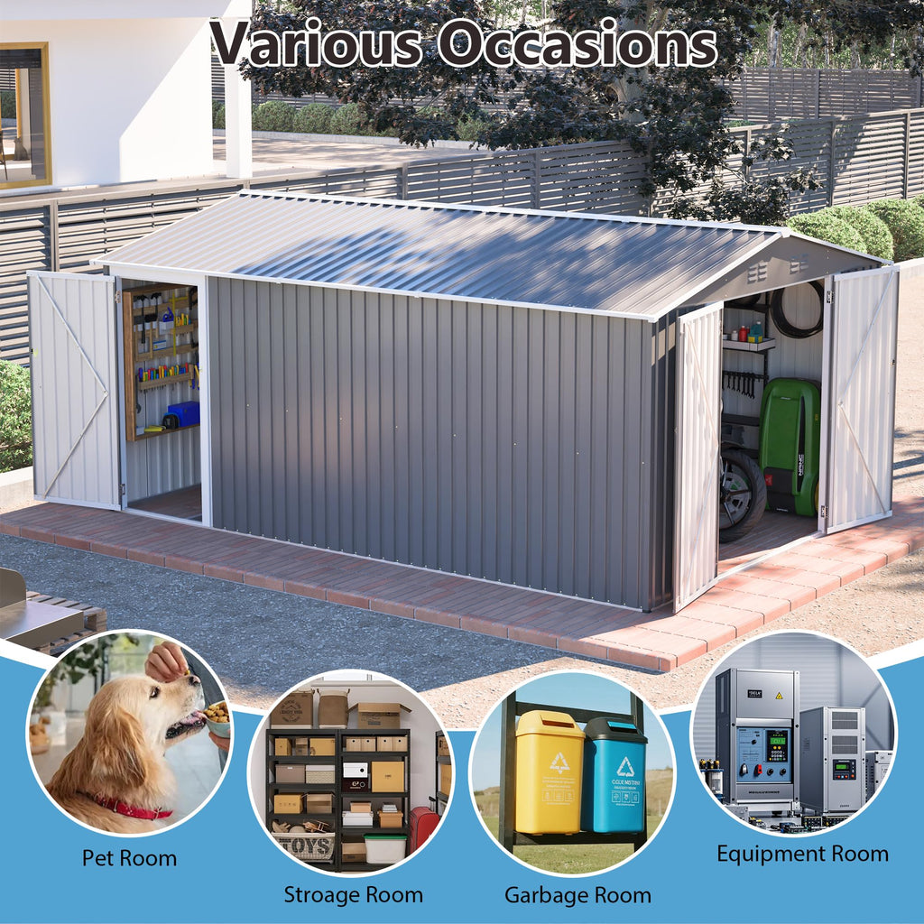 10x14 FT Light Gray Metal Storage Shed D71297