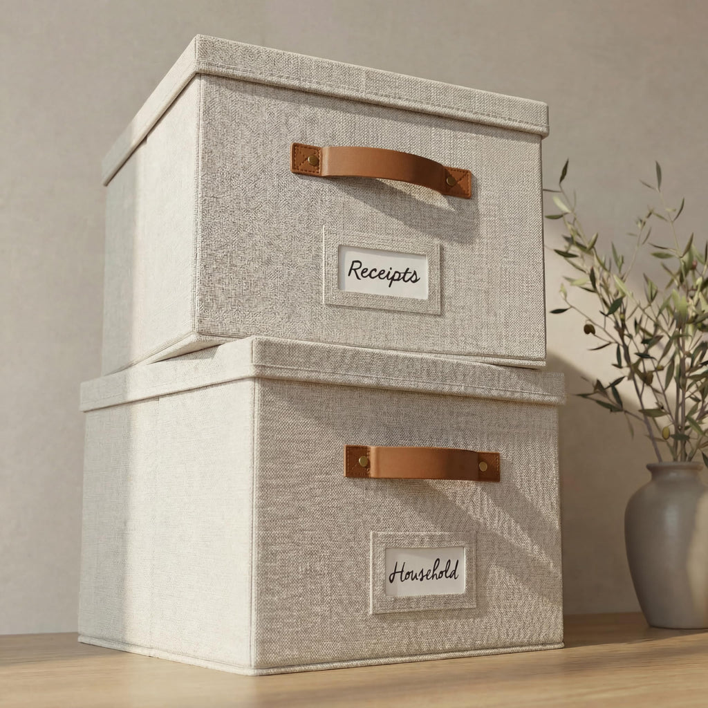 Collapsible Linen File Organizer Box Set of 2 E789