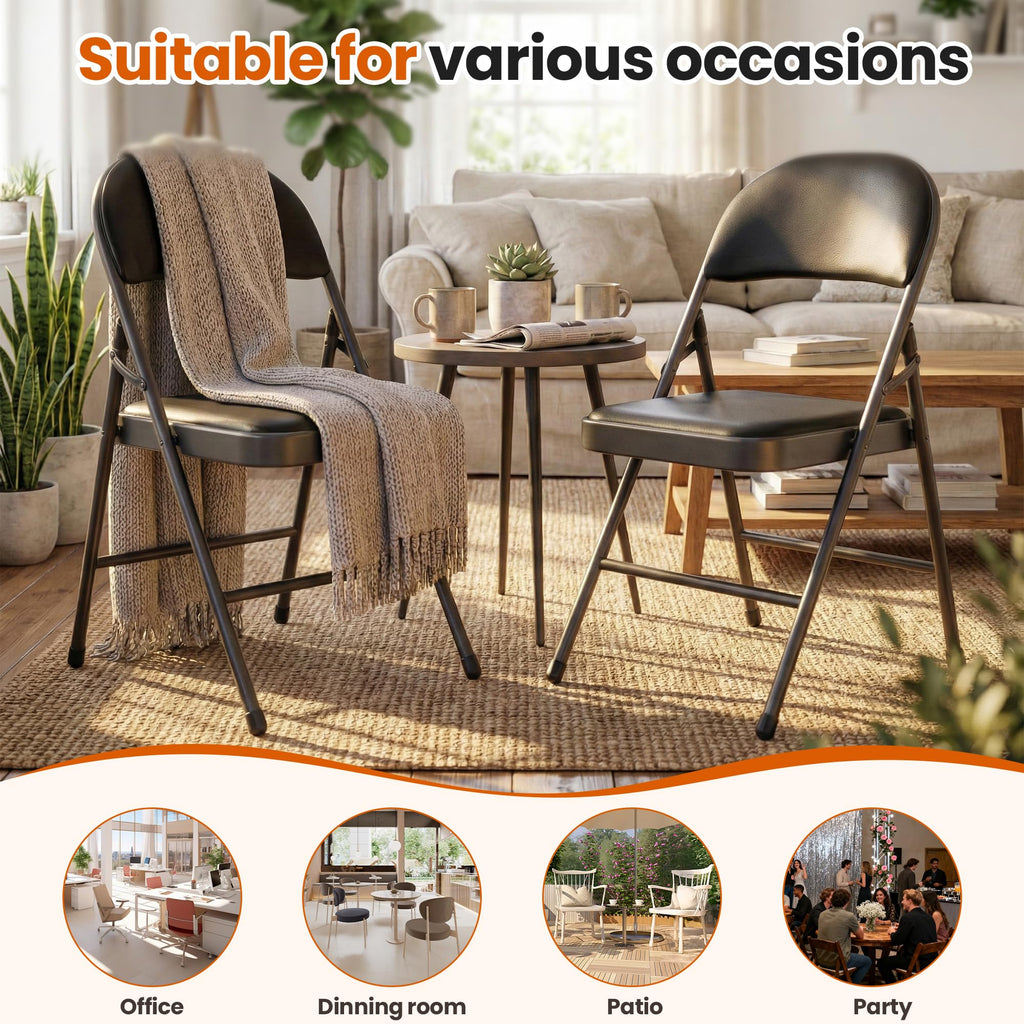 Black Padded Folding Chairs 10 Pack with Cushion and Back C611