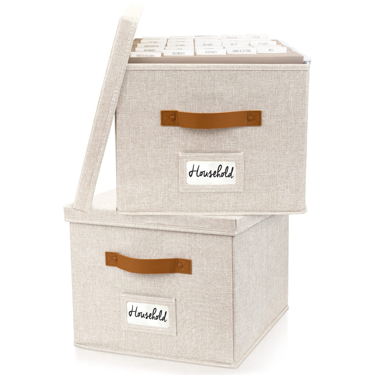 Collapsible Linen File Organizer Box Set of 2 E789