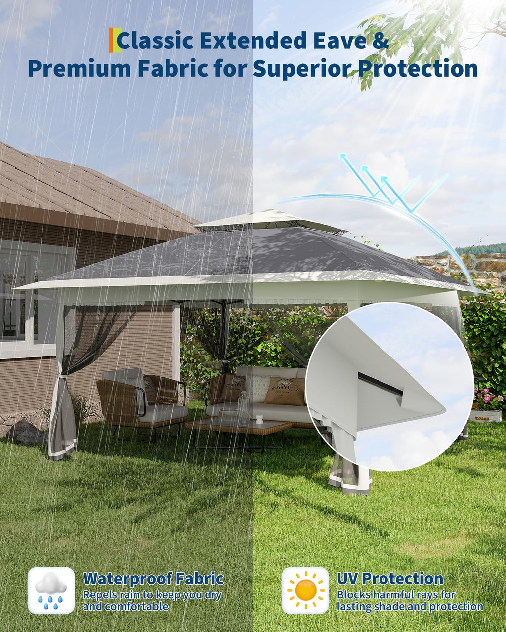 13x13FT Pop Up Gazebo with Mosquito Netting, Grey Z37883
