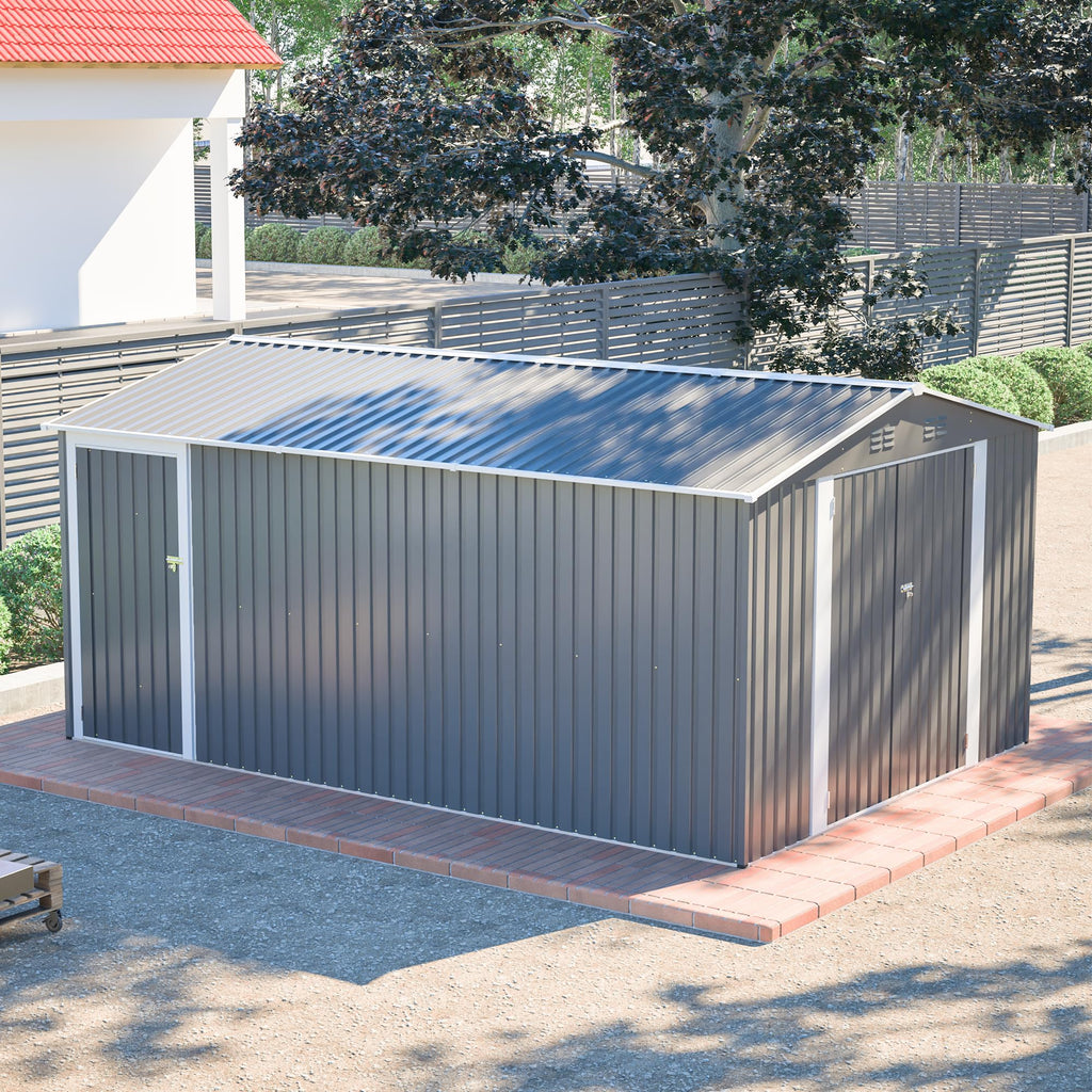10x14 FT Light Gray Metal Storage Shed D71297