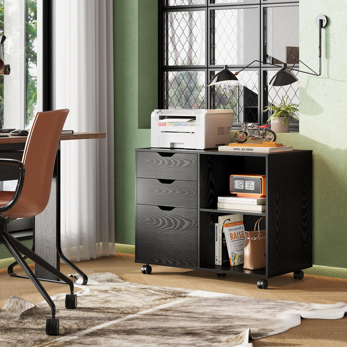 Black 3-Drawer Wood File Cabinet D39492
